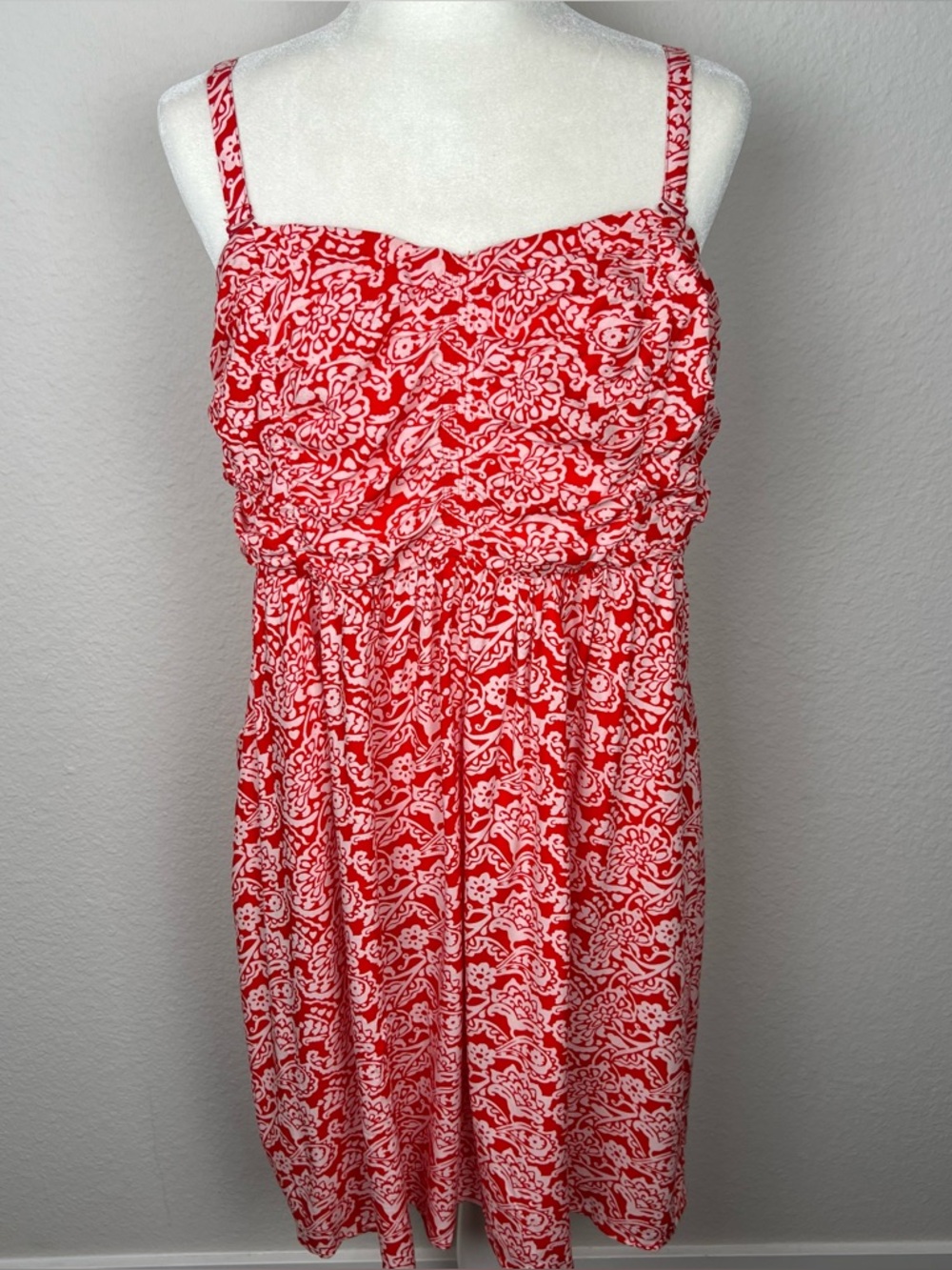 Torrid Red and White Smocked Floral Dress